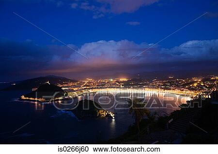 Stock Image - San sebastian at night. Fotosearch