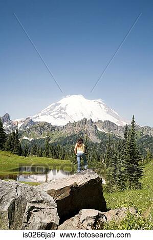 A girl standing on a rock View Large Photo Image Stock Photo - A girl standing on a rock. Fotosearch