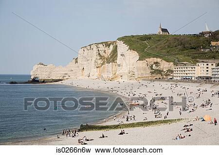 Stock Photo - Beach and cliffs at etretat. Fotosearch