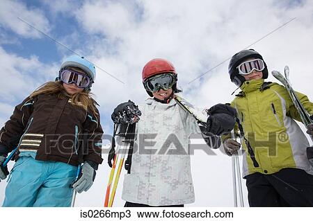 Stock Image - Children in ski goggles. Fotosearch