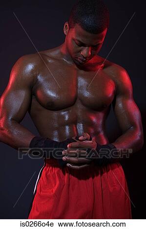 Stock Image - Portrait of a boxer. Fotosearch