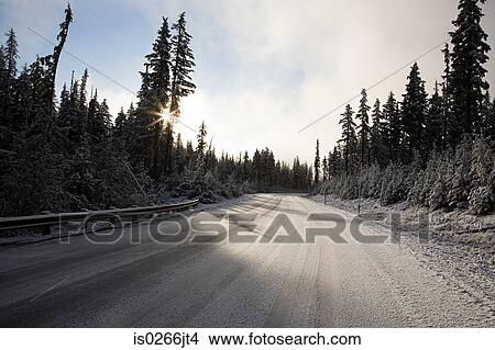 Snow covered road in Oregon View Large Photo Image Picture - Snow covered road in Oregon. Fotosearch