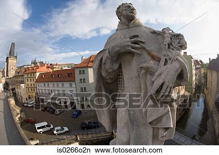 Picture - Statue on charles bridge prague. Fotosearch