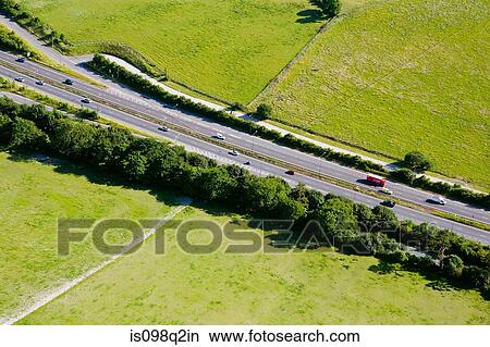 Picture - Aerial view of motorway in sussex. Fotosearch