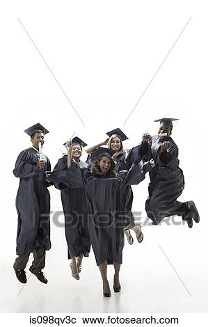Stock Image - Graduates jumping. Fotosearch