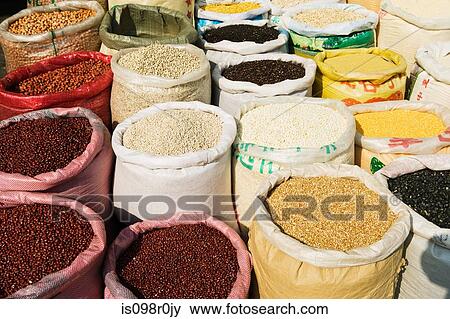 Bags of beans in shanghai market View Large Photo Image Stock Photo - Bags of beans in shanghai market. Fotosearch