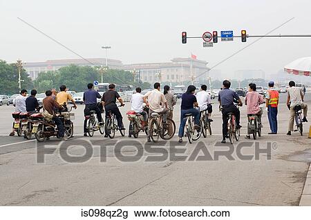 Stock Image - Cyclists in beijing. Fotosearch