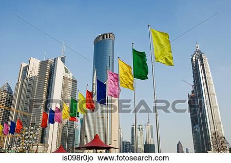 Skyscrapers and flags in pudong View Large Photo Image Picture - Skyscrapers and flags in pudong. Fotosearch