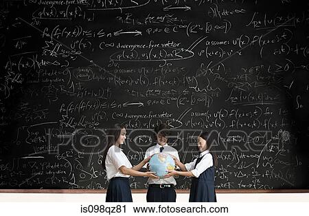 Students with globe in front of blackboard View Large Photo Image Stock Image - Students with globe in front of blackboard. Fotosearch