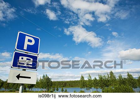 Stock Image - Caravan parking sign in lapland. Fotosearch