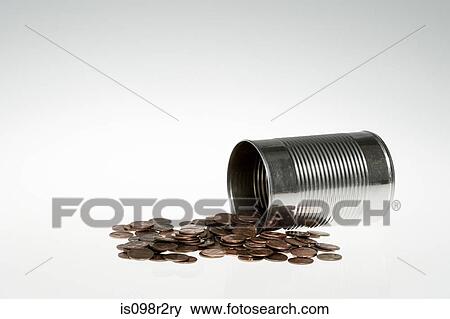 Coins and can View Large Photo Image Stock Photo - Coins and can. Fotosearch