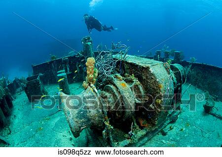 Diver on shipwreck. View Large Photo Image Stock Photo - Diver on shipwreck.. Fotosearch