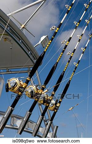 Fishing rods and reels. View Large Photo Image Picture - Fishing rods and reels.. Fotosearch
