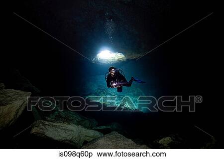 Scuba diver in cavern. View Large Photo Image Stock Photography - Scuba diver in cavern.. Fotosearch