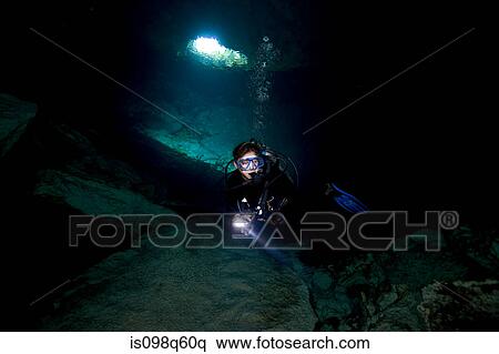 Scuba diver in cavern. View Large Photo Image Stock Photography - Scuba diver in cavern.. Fotosearch