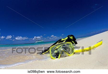 Snorkel gear on beach. View Large Photo Image Picture - Snorkel gear on beach.. Fotosearch