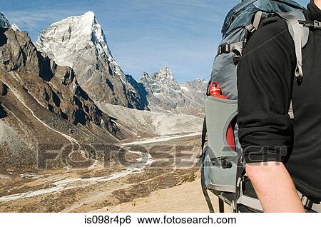 Person mountaineering in the himalayas View Large Photo Image Stock Photograph - Person mountaineering in the himalayas. Fotosearch