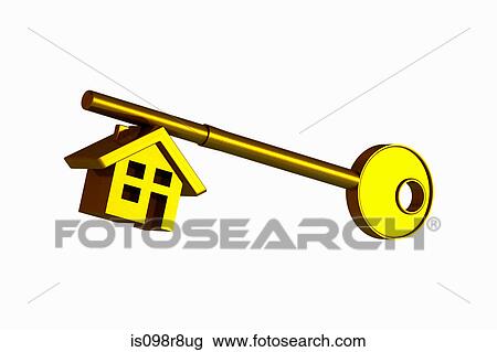 Stock Image - House shape on a key. Fotosearch