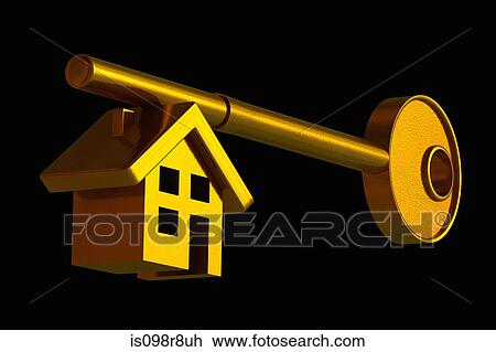 Stock Image - House shape on a key. Fotosearch