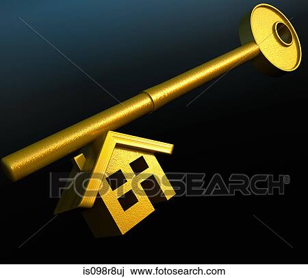 Stock Image - House shape on a key. Fotosearch