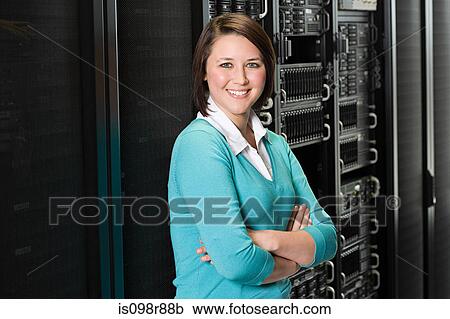 Stock Image - Portrait of a female computer technician. Fotosearch