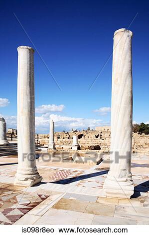 Picture - Roman columns and mosaics at caesarea israel. Fotosearch