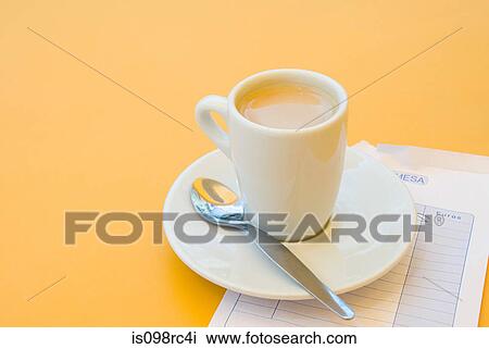 Coffee cup and bill View Large Photo Image Stock Image - Coffee cup and bill. Fotosearch