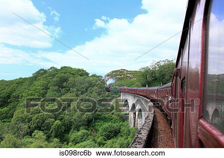Stock Image - Steam train on glenfinnan viaduct. Fotosearch