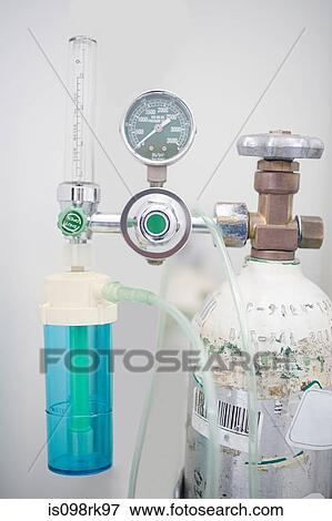Stock Photo - Oxygen tank and pressure gauge. Fotosearch