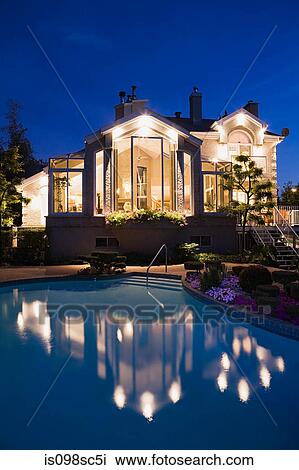 Stock Image - Large house with swimming pool. Fotosearch