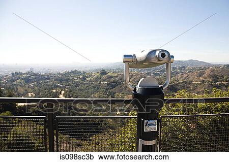Telescope in griffith park with view of downtown los angeles View Large Photo Image Stock Image - Telescope in griffith park with view of downtown los angeles. Fotosearch