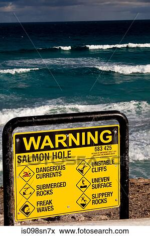 Stock Photo - Warning sign on beach.. Fotosearch