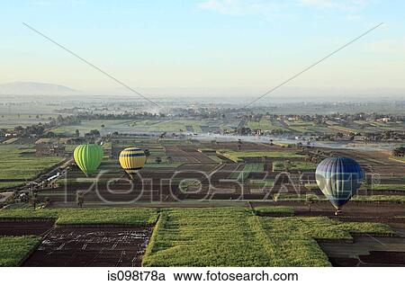 Hot air balloons over fields near luxor View Large Photo Image Stock Image - Hot air balloons over fields near luxor. Fotosearch