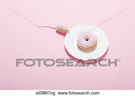 Mouse and doughnut on plate View Large Photo Image Stock Image - Mouse and doughnut on plate. Fotosearch