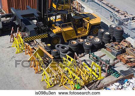 Truck, tyres and road barriers View Large Photo Image Picture - Truck, tyres and road barriers. Fotosearch