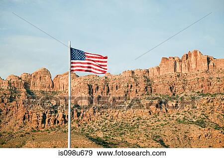American flag and Gold Bar Rim, Moab, Utah, USA View Large Photo Image Stock Photo - American flag and Gold Bar Rim, Moab, Utah, USA. Fotosearch