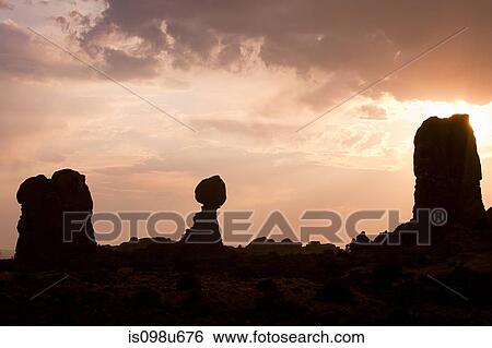 Stock Photograph - Sunset near Balanced Rock, Grand County, Utah, USA. Fotosearch