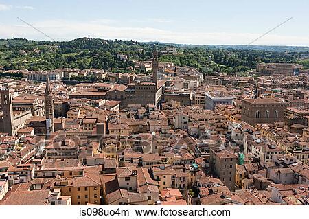 Aerial view of old town, Florence, Italy View Large Photo Image Picture - Aerial view of old town, Florence, Italy. Fotosearch