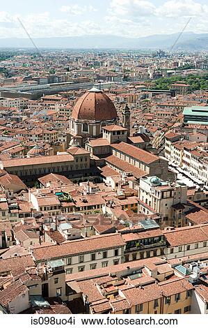 Stock Image - Aerial view of old town, Florence, Italy. Fotosearch