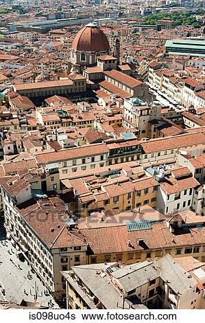 Stock Photograph - Aerial view of old town, Florence, Italy. Fotosearch