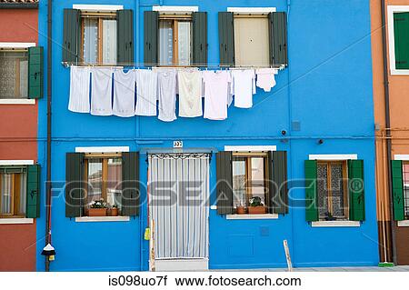 House with washing, Burano, Venice, Italy View Large Photo Image Stock Image - House with washing, Burano, Venice, Italy. Fotosearch
