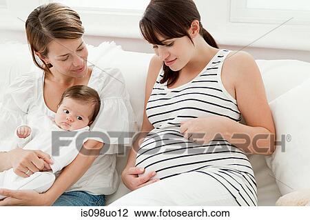 Mother with baby girl and pregnant friend View Large Photo Image Stock Image - Mother with baby girl and pregnant friend. Fotosearch