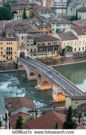 Ponte Pietra and River Adige, Verona, Italy View Large Photo Image Stock Photo - Ponte Pietra and River Adige, Verona, Italy. Fotosearch