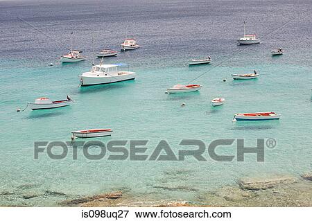 Stock Photo - Boats on sea, Curacao, Antilles. Fotosearch