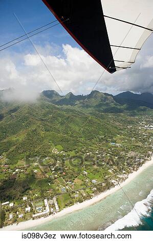Aerial view from paraglider of Cook Islands coastline View Large Photo Image Stock Photo - Aerial view from paraglider of Cook Islands coastline. Fotosearch