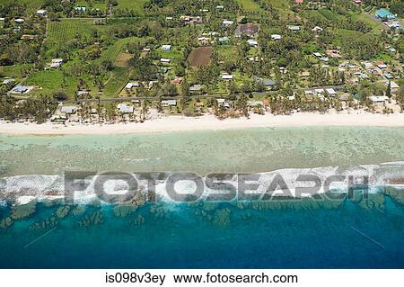 Aerial view of Cook Islands coastline View Large Photo Image Stock Photo - Aerial view of Cook Islands coastline. Fotosearch