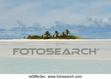 Stock Image - Island in South Pacific Ocean with beach and palm trees. Fotosearch