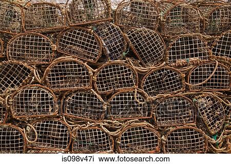 Stacks of commercial crab fishing baskets, Portugal View Large Photo Image Stock Image - Stacks of commercial crab fishing baskets, Portugal. Fotosearch