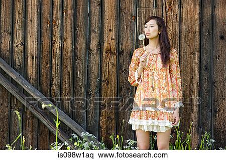 Stock Photography - Woman blowing dandelion clock. Fotosearch