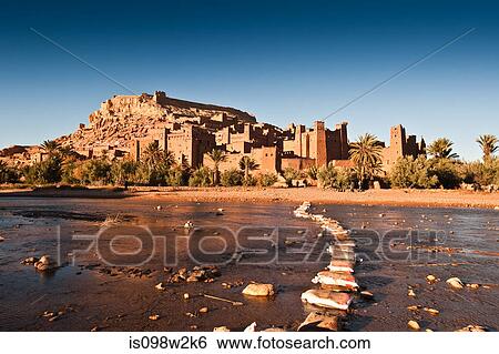 Stock Photograph - Ounila River and Ait-Ben-Haddou, Morocco, North Africa. Fotosearch